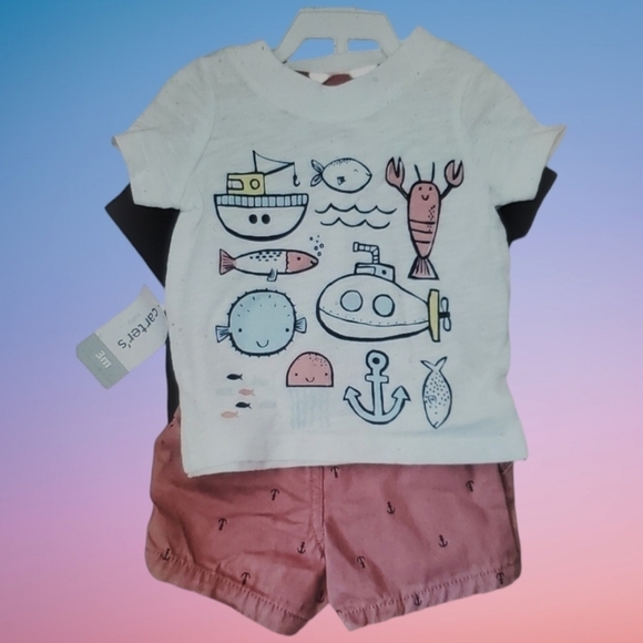 NWT 3M Carter's Baby Short Shirt and Shorts Set 3pcs - Picture 4 of 4